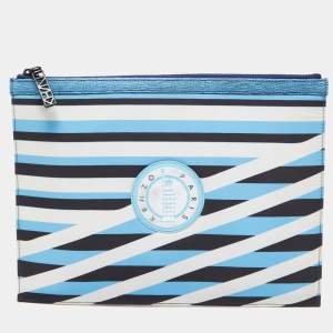 Kenzo Multicolor Striped Nylon and Leather A4 Zip Pouch