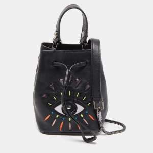 Kenzo Black Leather Embroidered Eye Bucket Bag