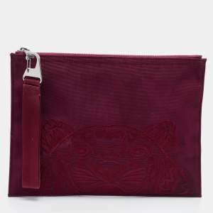 مملوكة مسبقًا Kenzo Burgundy Canvas Tiger Embroidery Wristlet Pouch