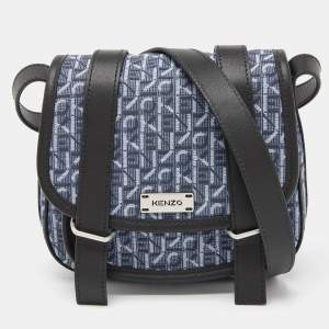 Kenzo Blue/Black Canvas and Leather Messenger Bag
