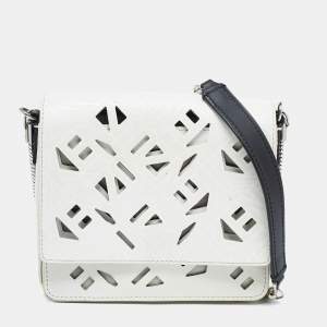 Kenzo White/Black Laser Cut Leather Flying Crossbody Bag