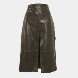 Khaite Black Leather Knee Length Skirt S