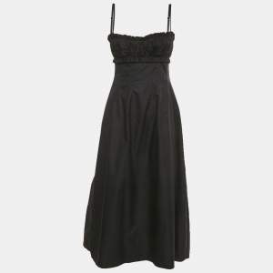 مملوكة مسبقًا فستان خيت أسود قطن بحافة خام شيرينغ ميدي مقاس صغير