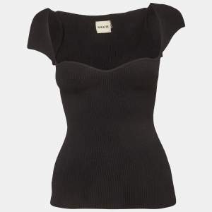 مملوكة مسبقًا Khaite Black Rib Knit Sweetheart Neck Top S