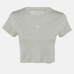 Pre Owned Kith Grey Logo Print Cotton Crop T-Shirt XS