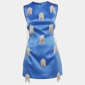 Pre Owned Kourh Electric Blue Crystal Embellished Satin Mini Dress S