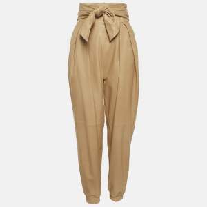 Pre Owned Kristina Fidelskaya Beige Leather Pleated Trousers XS