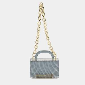 Pre Owned L'Afshar Grey Acrylic Amnis Chain Clutch