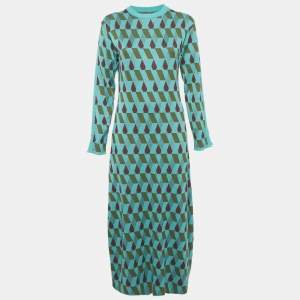 La Doublej. Green Diamond Jacquard Knit Leisure Dress XS