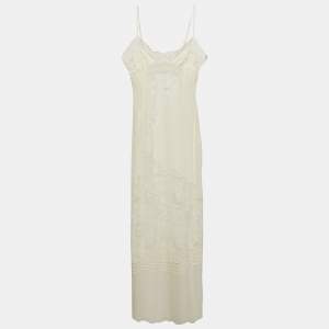 La Perla Off White Lace Trim Silk Sheer Maxi Slip Dress L