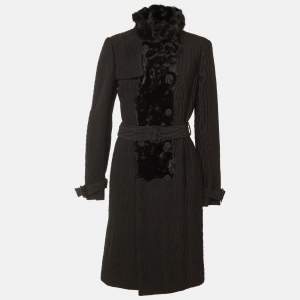 Pre Owned La Perla Black Wool Belted Double Breasted Coat L