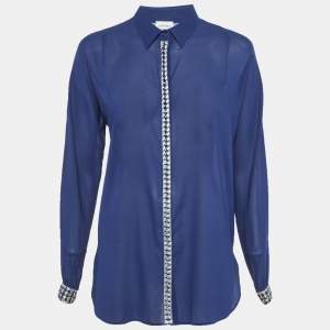 Pre Owned La Perla Blue Silk Semi Sheer Shirt L