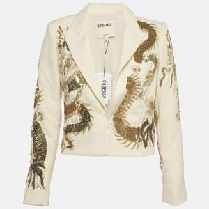 Pre Owned L'agence Beige Cotton Noely Sequin Dragon Blazer S