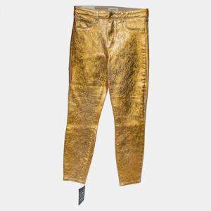 L'agence Gold Crackle Foil Cotton High Rise Skinny Margot Jeans M
