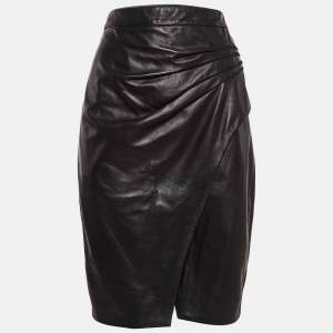 L'agence Black Pleated Leather Pencil Skirt L
