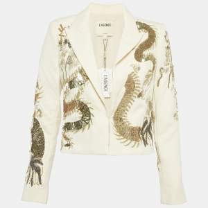 Pre Owned L'agence Cream Denim Noely Embellished Blazer S