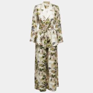 L'agence Beige 7 Green Safari Printed Twill Wrap Top and Pants Set S