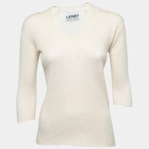 Lainey Off White Cashmere & Silk Hand Knit Sweater S