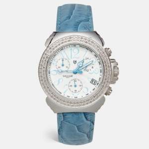 Pre Owned Lancaster White Diamond Stainless Steel Leather Ref.0226G Women's Wristwatch 38 mm 