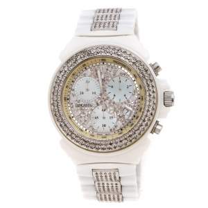 Lancaster Mother of Pearl Diamond Pave White Ceramic Stainless Steel Ref.0293 Women's Wristwatch 40 mm