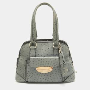 Lancel Blue Ostrich Embossed Leather Adjani Satchel