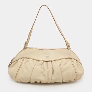 Lancel Cream Leather Shoulder Bag