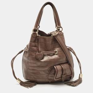 Lancel Grey Croc Embossed Leather Premiere Flirt Bucket Bag