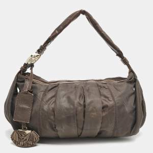 Lancel Dark Brown Pleated Nylon Hobo