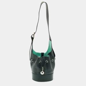 Lancel Dark Green Leather Drawstring Bucket Bag