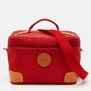 Lancel Red/Tan Canvas and Leather Trim Vanity Travel Bag