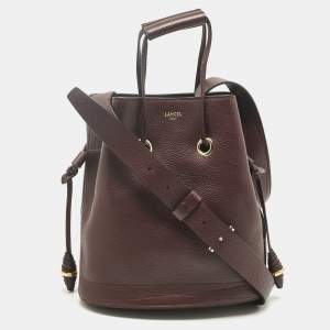 Pre Owned Lancel Burgundy Leather Le Huit Drawstring Bucket Bag