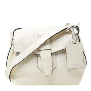 Lancel White Leather Small Charlie Top Handle Bag