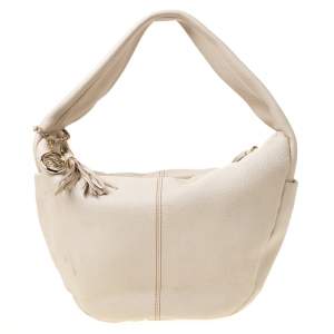 Lancel Light Cream Leather Tassel Hobo 