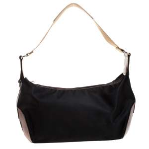 Lancel Black/Brown Nylon and Leather Small Miss Bowling Shoulder Bag