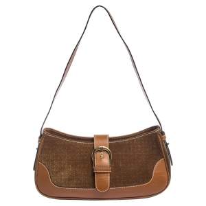 Pre Owned Aigner Brown Suede and Leather Shoulder Bag