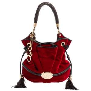 Lancel Red/Brown Velevt and Leather Le Brigitte Bardot Hobo