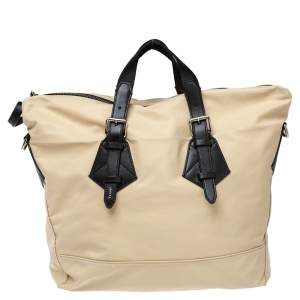 Lancel Beige/Black Nylon and Leather Basket Zip Tote