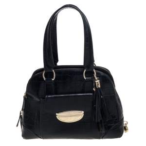 Lancel Black Croc Embossed Leather Adjani Satchel