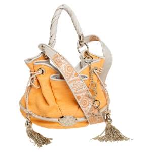 Lancel Orange Fabric Le Brigitte Bardot Bucket Bag 