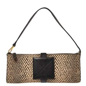 Lancel Beige/Black Python Printed Canvas and Leather Baguette