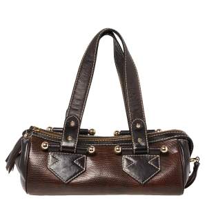 Lancel Brown Lizard and Leather Satchel