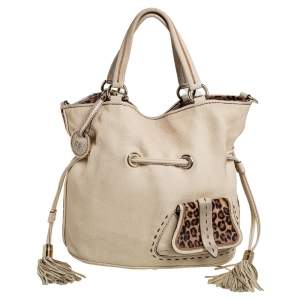 Lancel Cream Pebbled Leather Premiere Flirt Bucket Bag