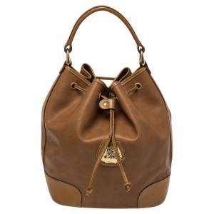 Lancel Brown Leather Drawstring Bucket Bag