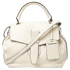 Lancel Off White Grained Leather Medium Charlie De Lancel Top Handle Bag