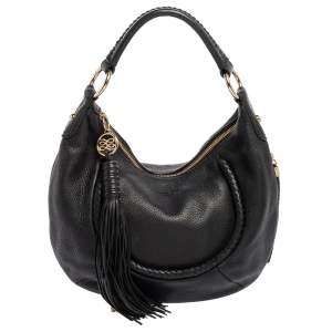 Lancel Black Leather Tassel Hobo