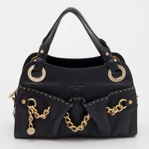 Lancel Black Leather Curb Chain Shoulder Bag