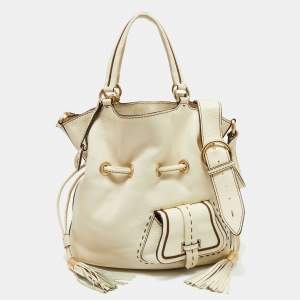 Lancel White/Brown Leather Premiere Flirt Bucket Bag