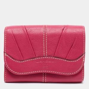 Lancel Pink Leather Flap Compact Wallet