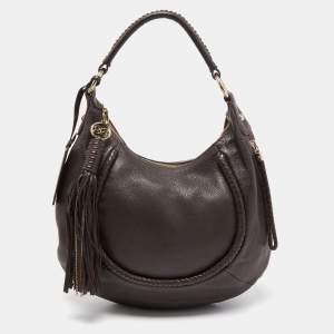 Lancel Dark Brown Leather Delice Tassel Hobo