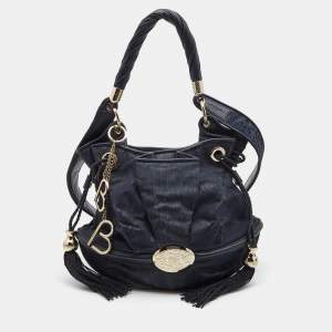 Lancel Navy Blue Denim and Leather Le Brigitte Bardot Hobo